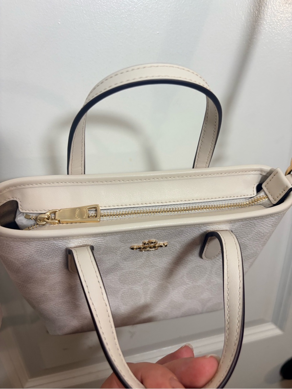 Coach Cream Signature Mini Crossbody Tote with Removable Webbing Strap - Picture 9 of 12